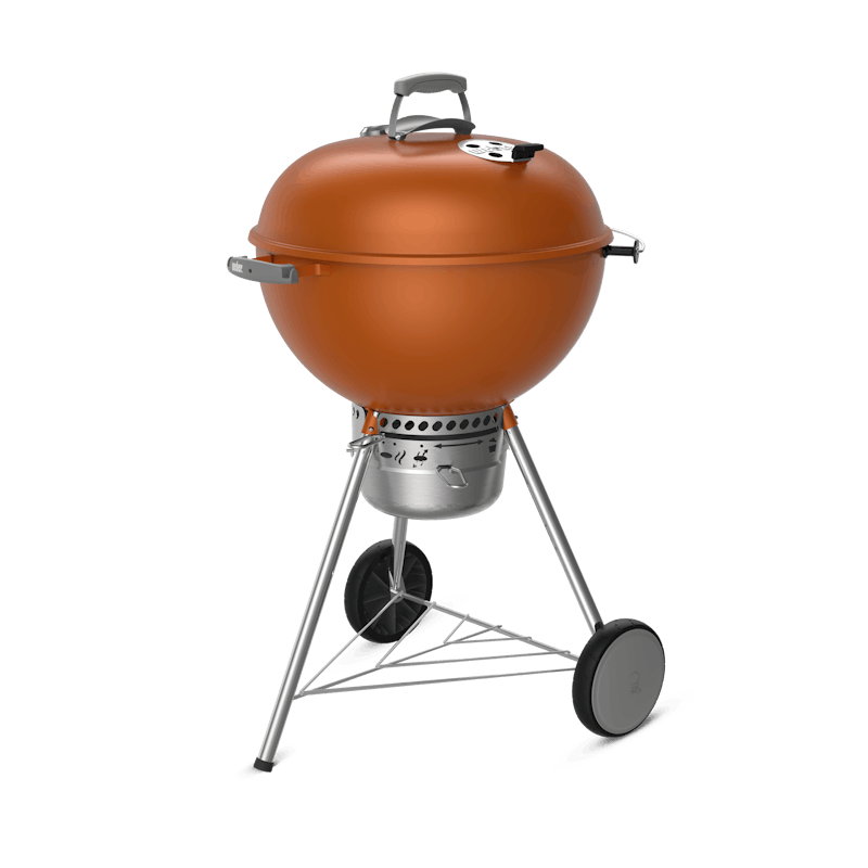 Burnt orange charcoal grill with gray trim finishes. image number 1