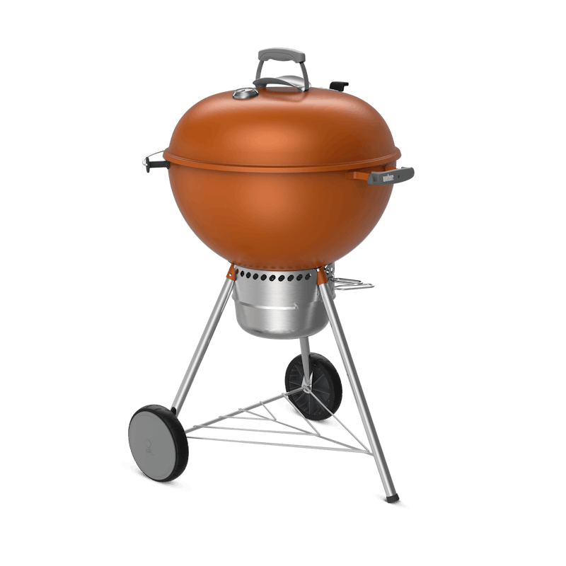 Burnt orange charcoal grill with gray trim finishes. image number 2