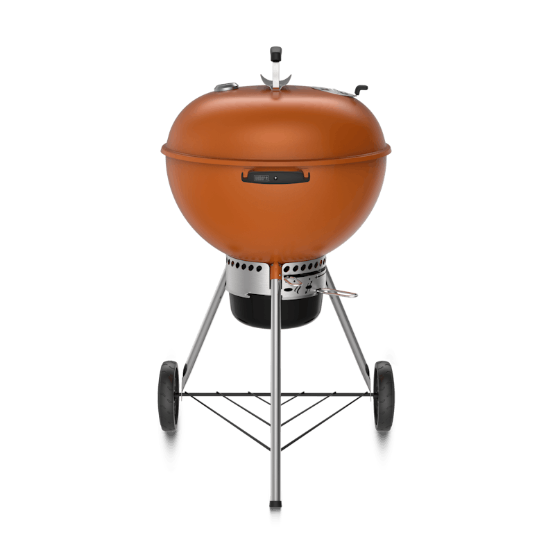 Burnt orange charcoal grill with black trim finishes. image number 0