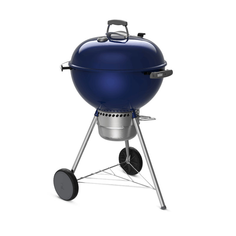 Deep ocean blue charcoal grill with gray trim finishes. image number 2
