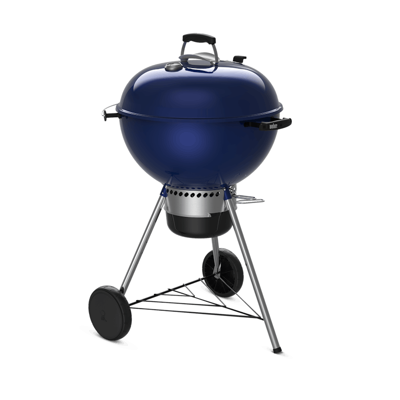 Deep ocean blue charcoal grill with black trim finishes. image number 2