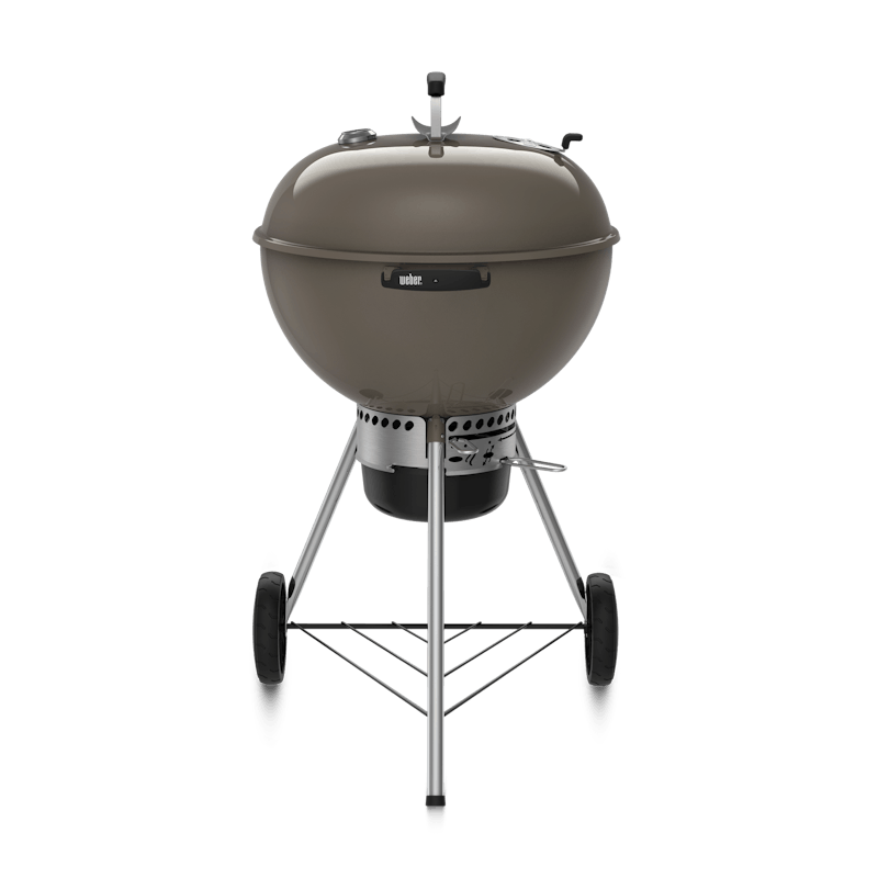 Smoke colored charcoal grill with black trim finishes. image number 0