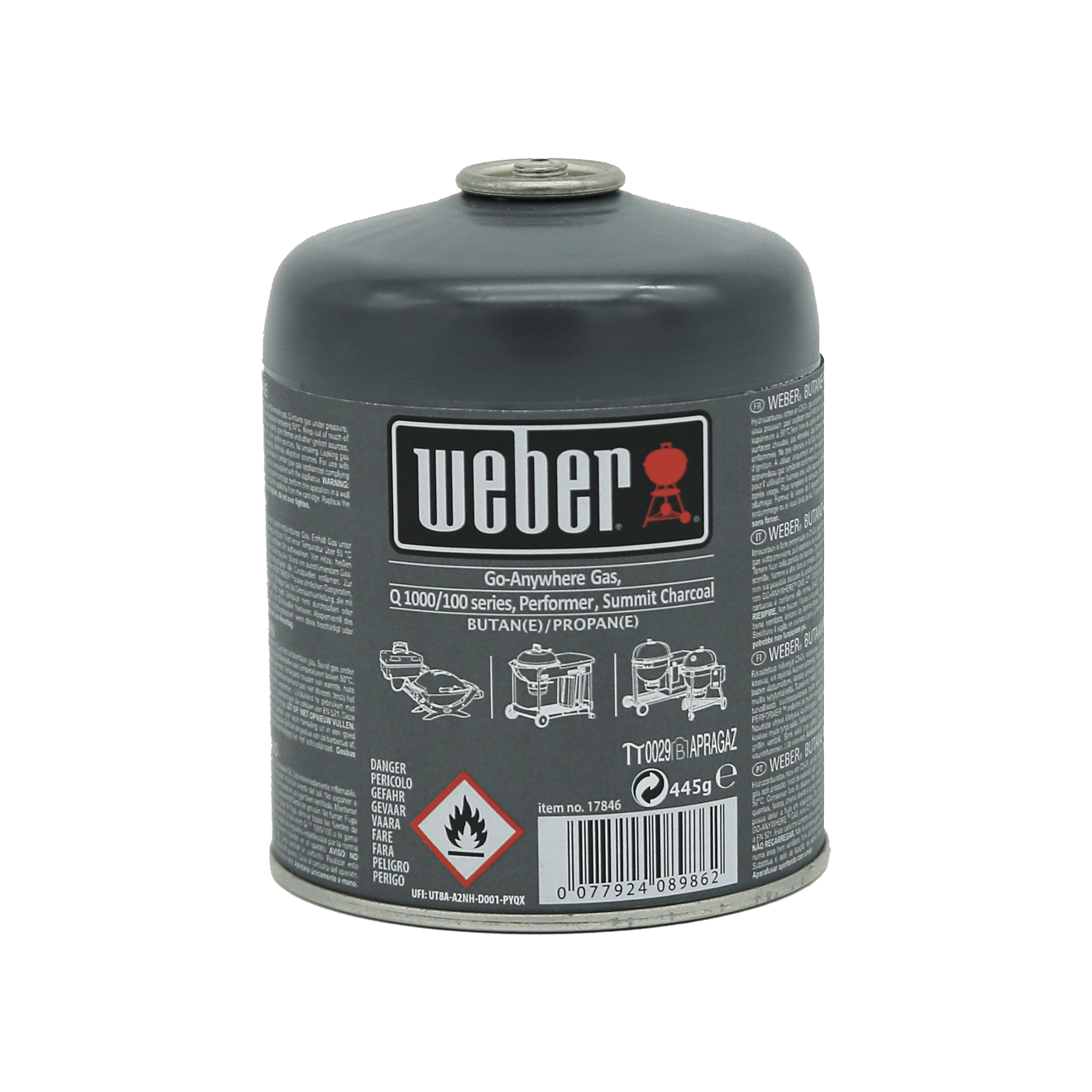 4x Weber Gas Kartusche für Q 100 Serie und Performer Touch-N-Go 