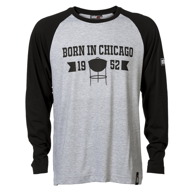 "Born in Chicago", pitkähihainen unisex-paita – musta/harmaa image number 0