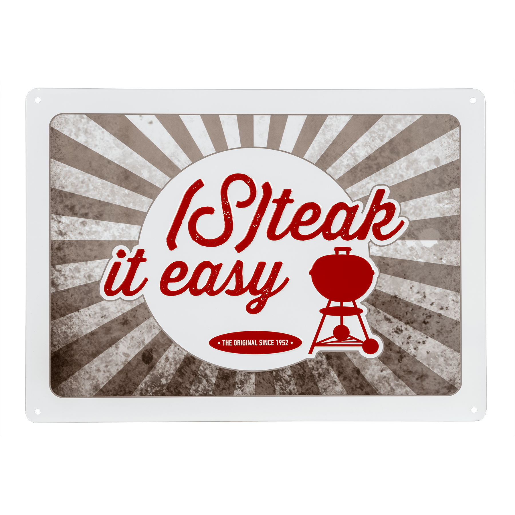 Letrero de metal con relieve Weber “Steak it easy”