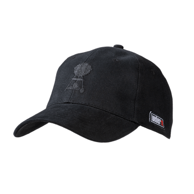 Gorra Weber con barbacoa Kettle negra y logotipo en lateral